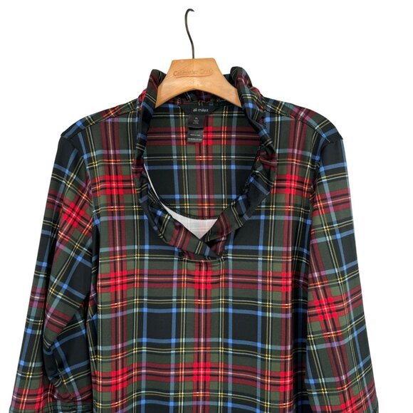 Ali Miles Tartan Plaid Scoop Ruffle Neck 3/4 Sleeve Red size large pletie - Picture 4 of 12
